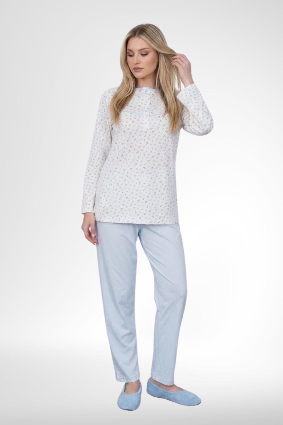 MECİT PİJAMAMecit 6361 Mavi %100 Pamuk Büyük Beden Kadın Pijama Takımı