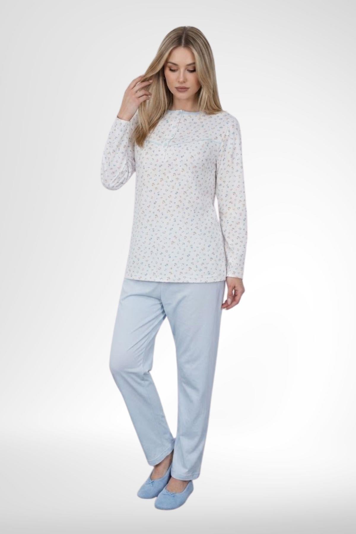 MECİT PİJAMAMecit 6361 Mavi %100 Pamuk Büyük Beden Kadın Pijama Takımı