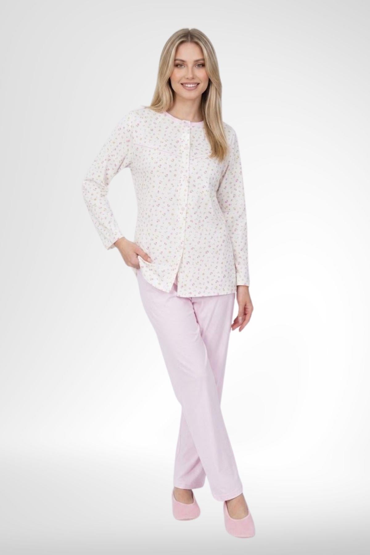 MECİT PİJAMAMecit 6362 Pembe %100 Pamuk Boydan Düğmeli Büyük Beden Kadın Pijama Takımı