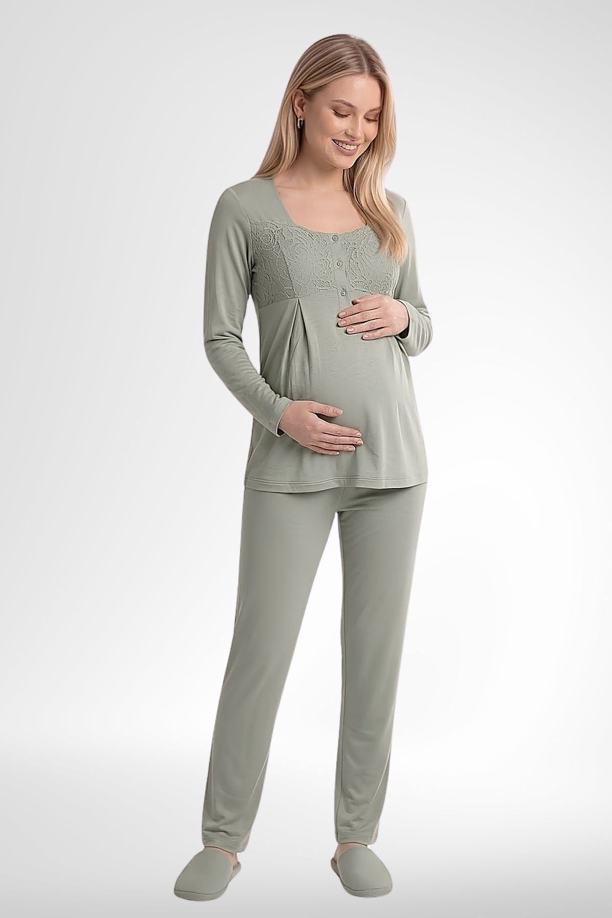 MECİT PİJAMAMecit 6402 Elegant Yeşil Dantel Pelerinli Lohusa Pijama Takımı