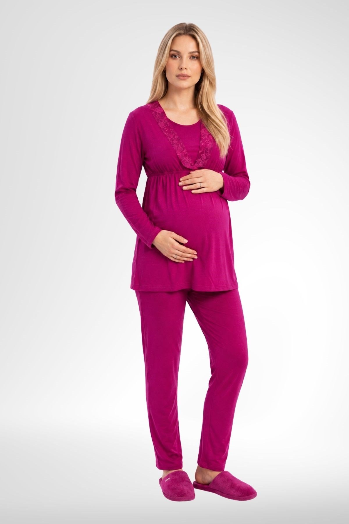 MECİT PİJAMAMecit 6406 Fuşya Dantel Sabahlıklı Lohusa Pijama Takımı