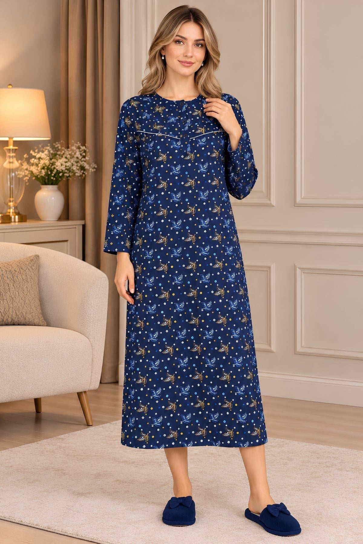 MECİT PİJAMAMecit 6420 Lacivert %100 Pamuk Büyük Beden Kadın Pijama ve Gecelik Set