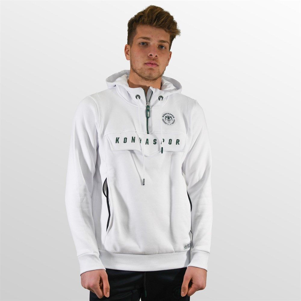 KONYASPOR KANGURU CEPLİ BEYAZ SWEATSHİRT
