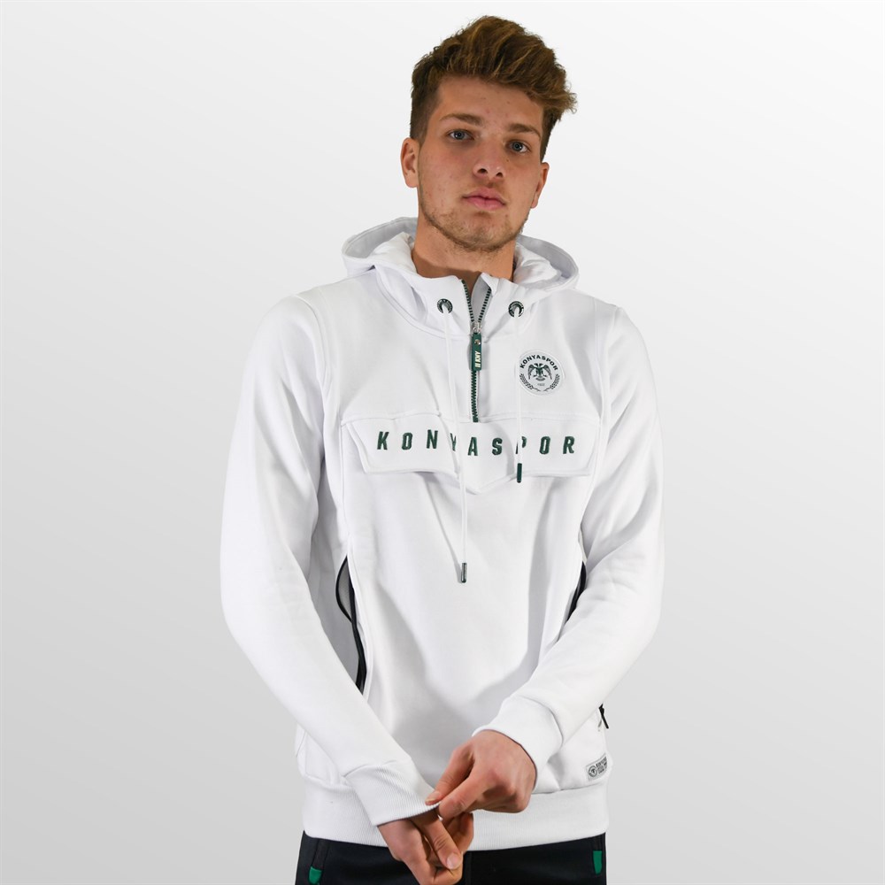 KONYASPOR KANGURU CEPLİ BEYAZ SWEATSHİRT