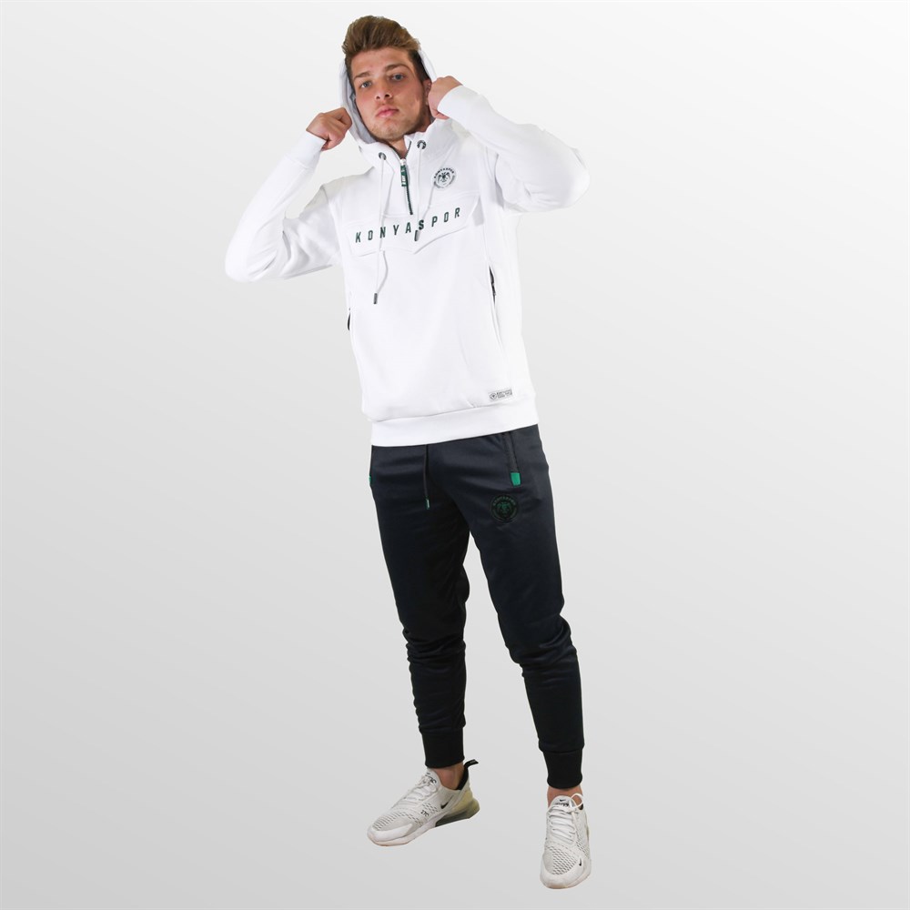 KONYASPOR KANGURU CEPLİ BEYAZ SWEATSHİRT