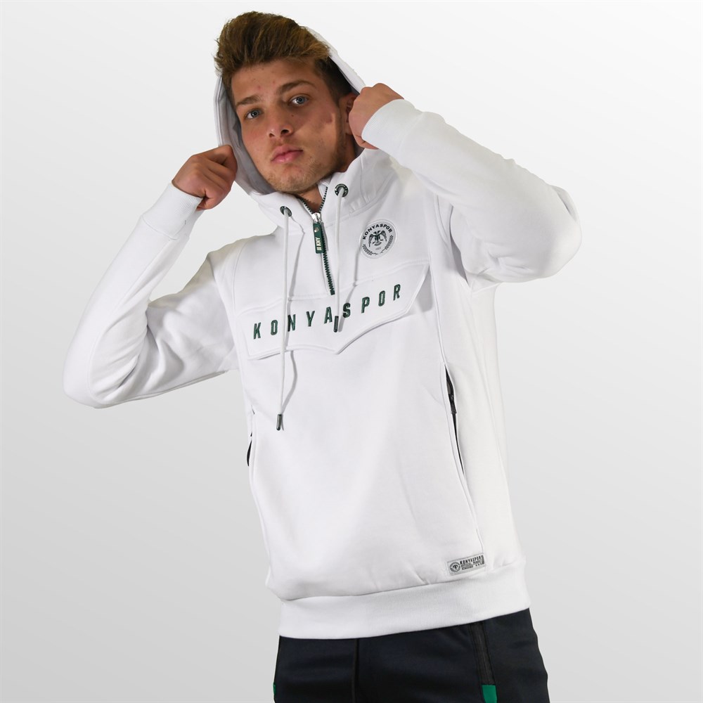 KONYASPOR KANGURU CEPLİ BEYAZ SWEATSHİRT