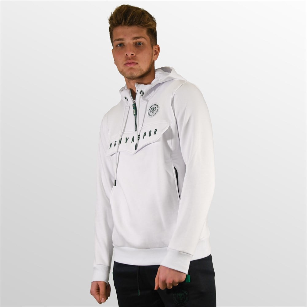 KONYASPOR KANGURU CEPLİ BEYAZ SWEATSHİRT
