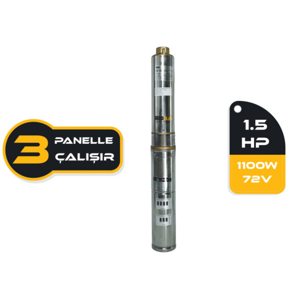 1.5HP / 1100Watt / 6 Kademe / 72 Volt DC Solar Dalgıç Pompa