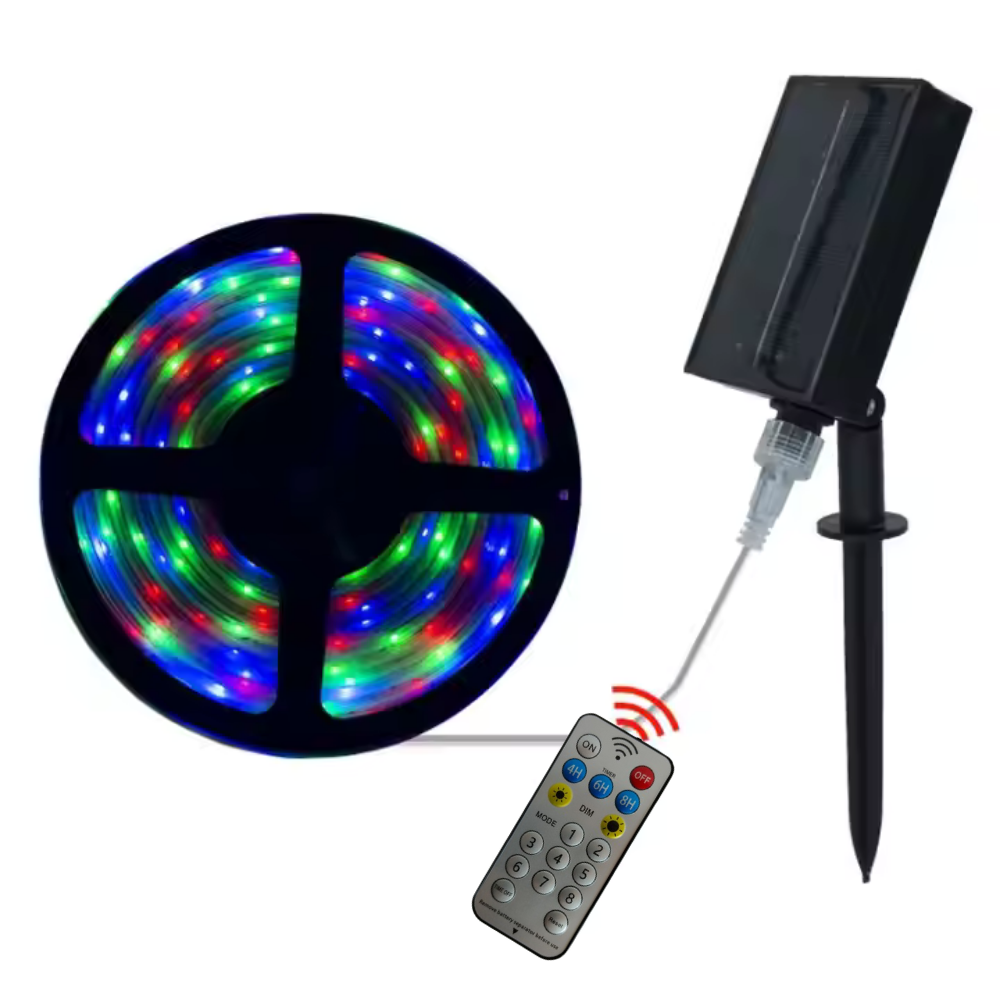 20Watt Güneş Panelli Solar 10 Metre Hortum Şerit Led  (RGB)