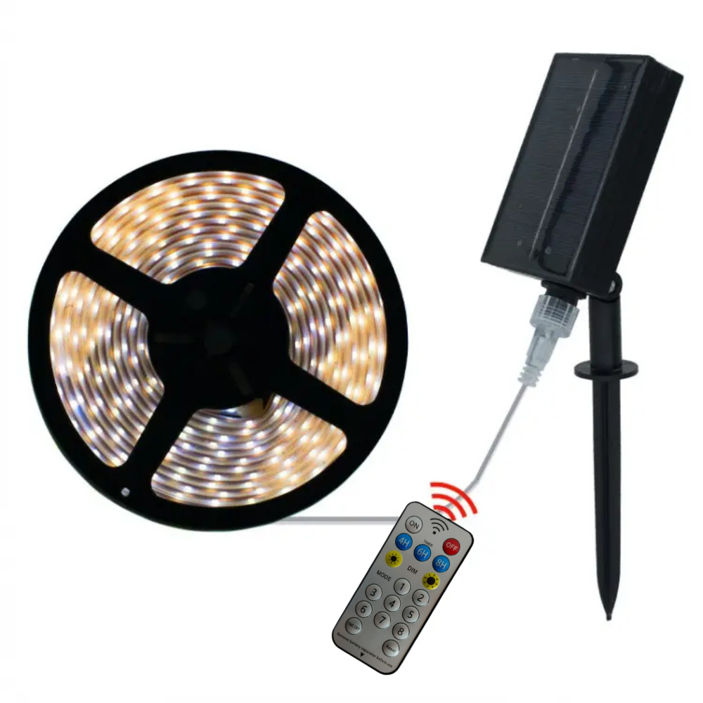20Watt Güneş Panelli Solar 10 Metre Hortum Şerit Led  (Günışığı)