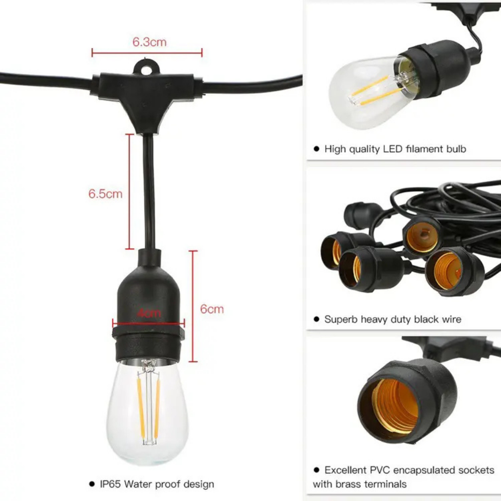 220Volt 5 Adet S14 Led Ampullü 5 Metre Led Işık Seti