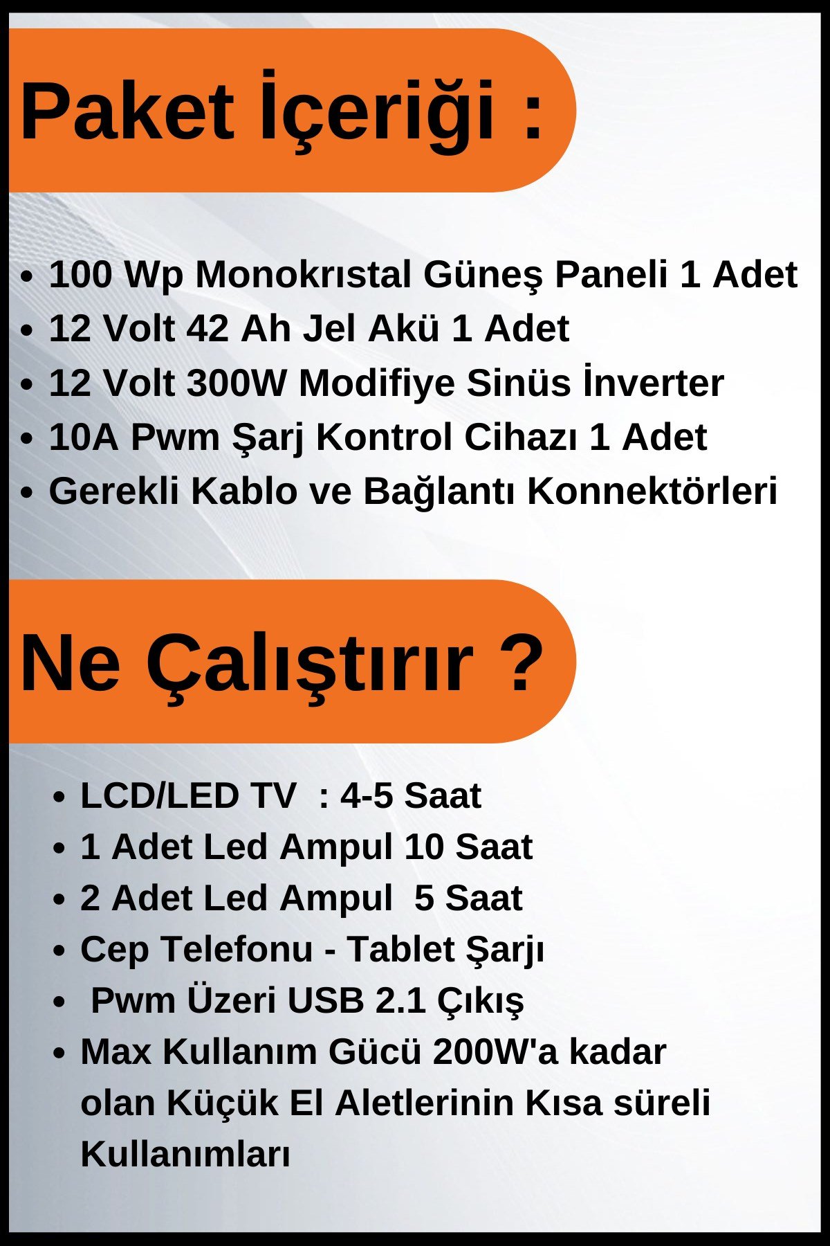 TV+Aydınlatma Short Mono Solar Paket 220 Volt-800Wp