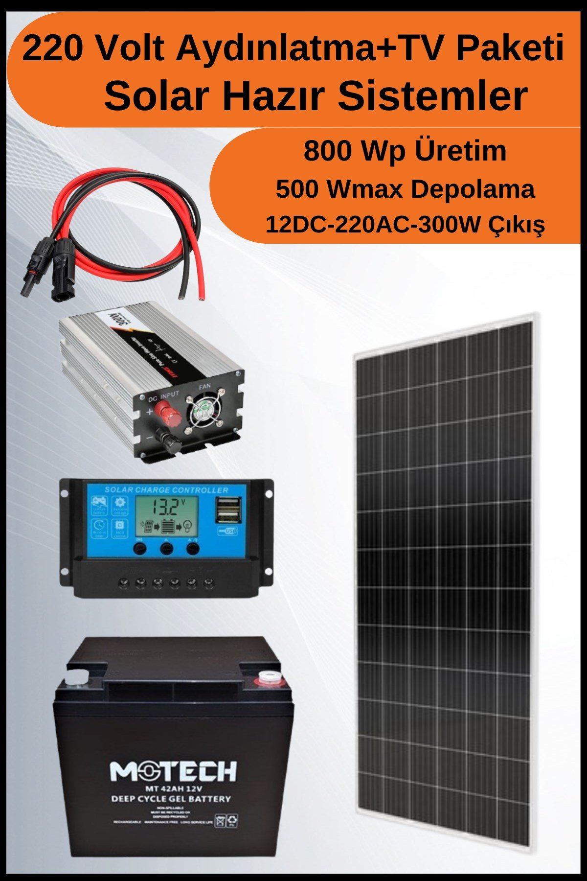 TV+Aydınlatma Short Mono Solar Paket 220 Volt-800Wp