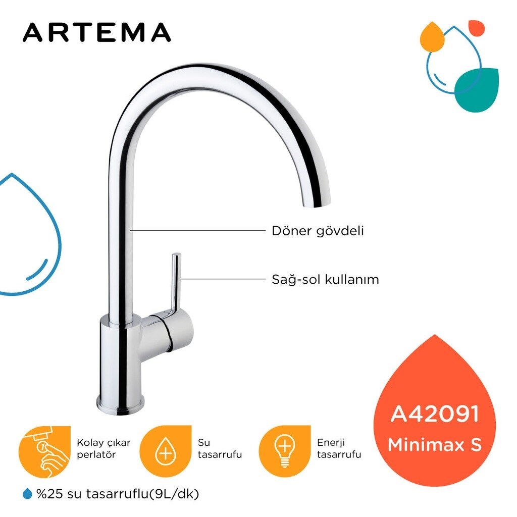 Musluk & BataryaARTEMAArtema Minimax S Eviye Bataryası Krom A42091