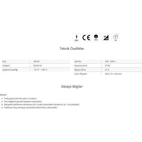 Aydınlatma ÜrünleriCATACata CT-2577 21 Amper Şerit LED Trafosu 250W Slim Model 3 Çip