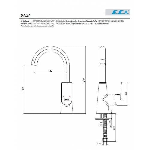 Musluk & BataryaECAEca Dalıa Kuğu Borulu Lavabo Bataryası 102188118