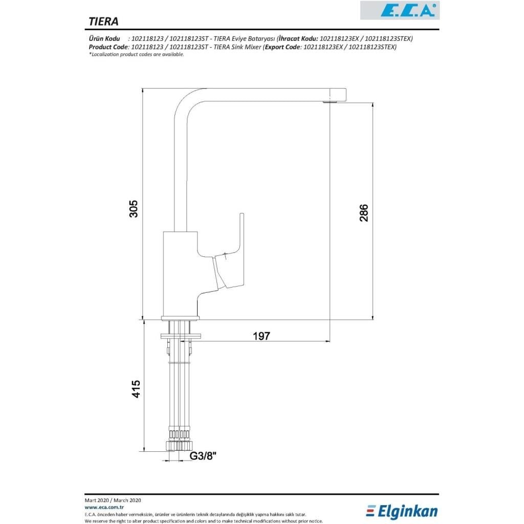 Musluk & BataryaECAEca Tiera Eviye Bataryası Krom 102118123