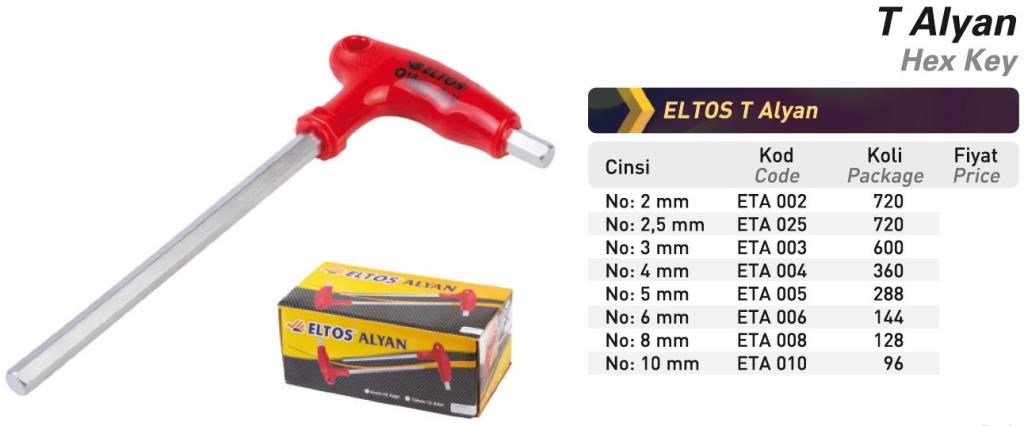 İş AnahtarlarıELTOSEltos T Allen Anahtar  Altı Köşe 8 mm