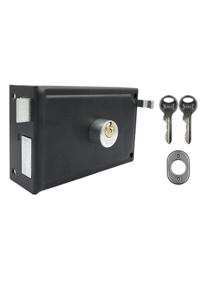 Kilit ÇeşitleriKALEKale 157AE Silindirli Tirajlı Demir Kapı Kilidi Köşeli Siyah Eco 14mm 52mm