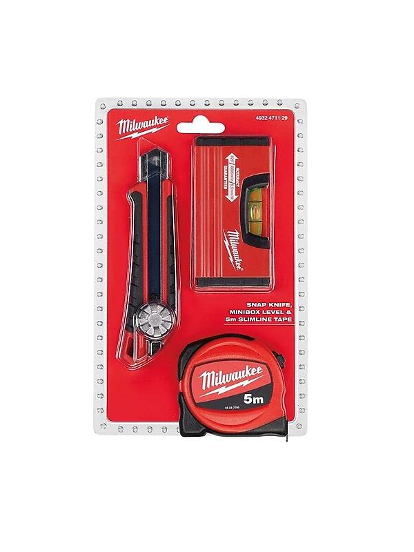 Ölçü Aletleri & TerazilerMilwaukeeMilwaukee 3 Lü Maket Bıçağı+Metre+Minibox Terazi Seti