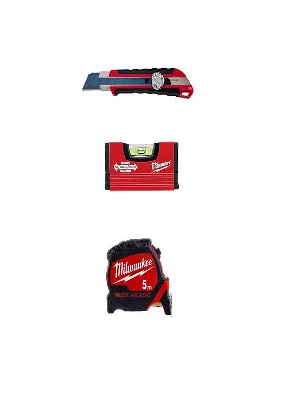 Ölçü Aletleri & TerazilerMilwaukeeMilwaukee 3 Lü Maket Bıçağı+Metre+Minibox Terazi Seti