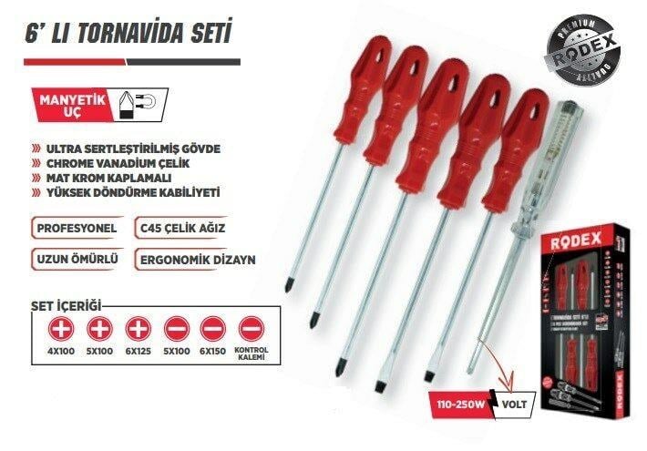 Tornavida ÇeşitleriRODEXRodex 6lı Tornavida Seti