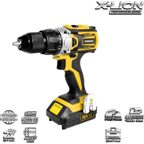 Matkap ÇeşitleriRtrmaxRtrmax Rtx2013 18V Çift Akülü Kömürsüz Matkap