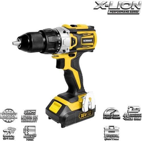 Matkap ÇeşitleriRtrmaxRtrmax Rtx2013 18V Çift Akülü Kömürsüz Matkap