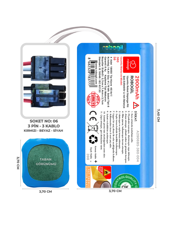 360 S6 2900mAh Uyumlu Robot Süpürge Pili A2906BS-360-004