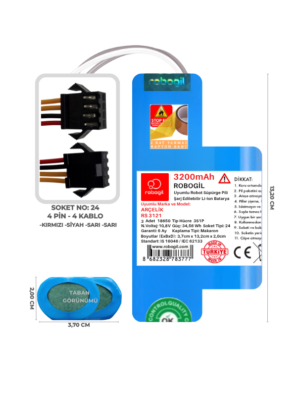 Arçelik RS 3121 3500mAh Pili Uyumlu Robot Süpürge Bataryası T3524BS-Arç-006