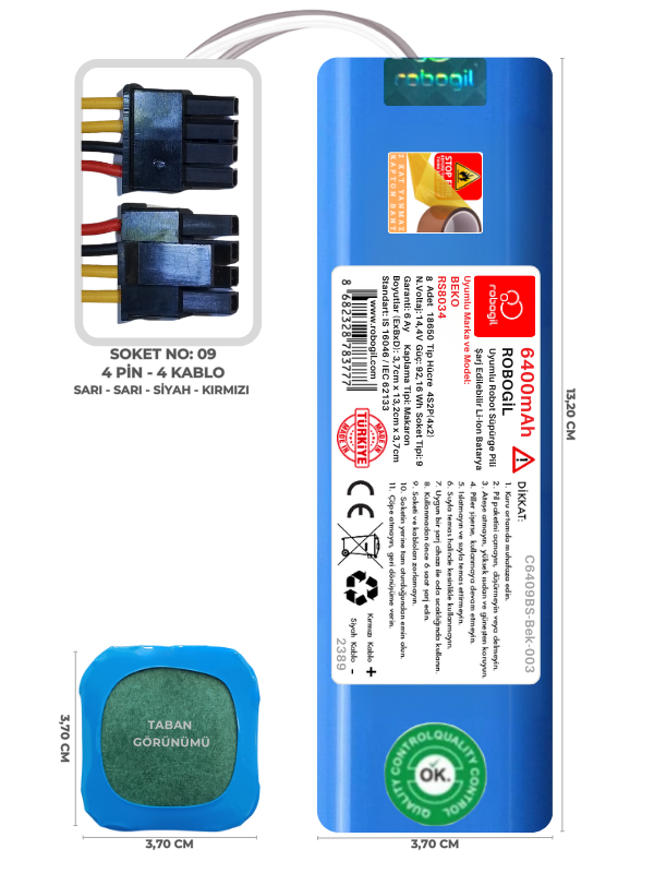 Beko RS8034 6400mAh Uyumlu Robot Süpürge Pili C6409BS-Bek-003