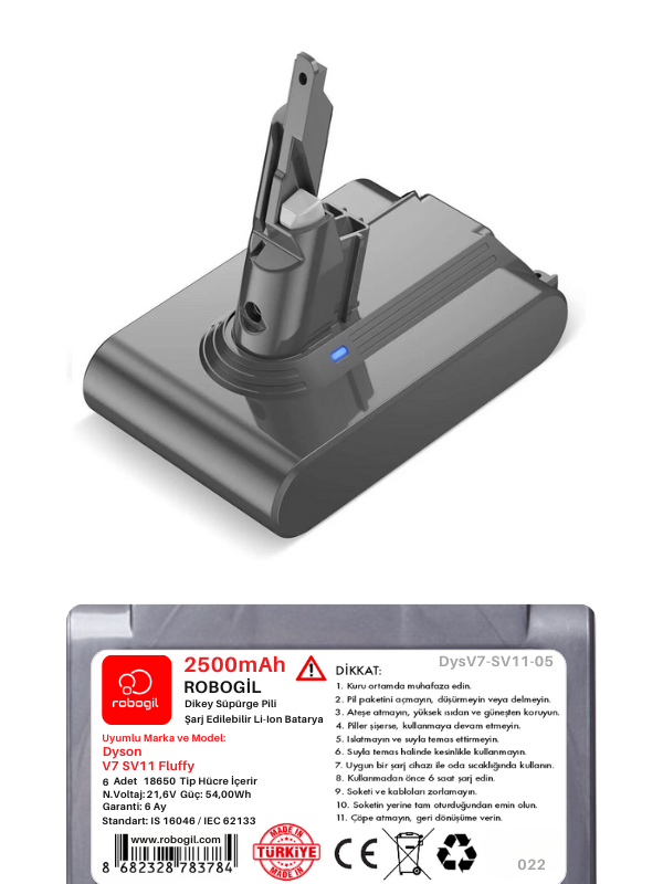 Dyson V7 SV11 Fluffy 2500mAh Uyumlu Bataryası Dikey Süpürge Pili Li-ion Yedek Pil Paketi DysV7-SV11-05