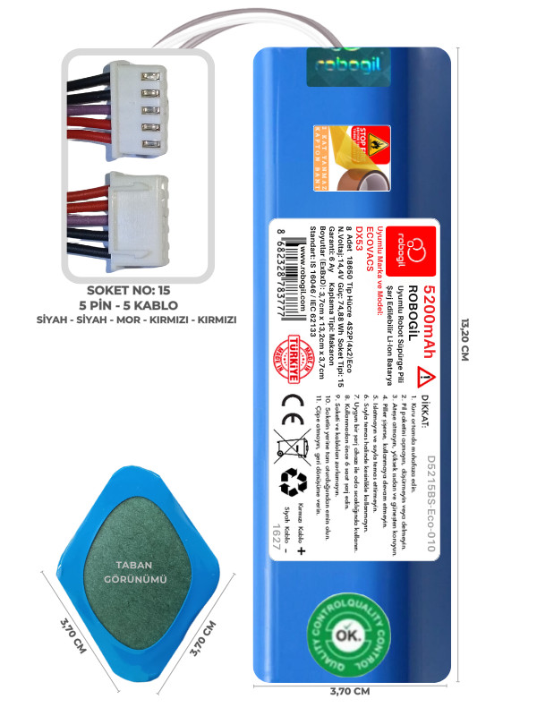 Ecovacs DX53 5200mAh Uyumlu Robot Süpürge Pili D5215BS-Eco-010
