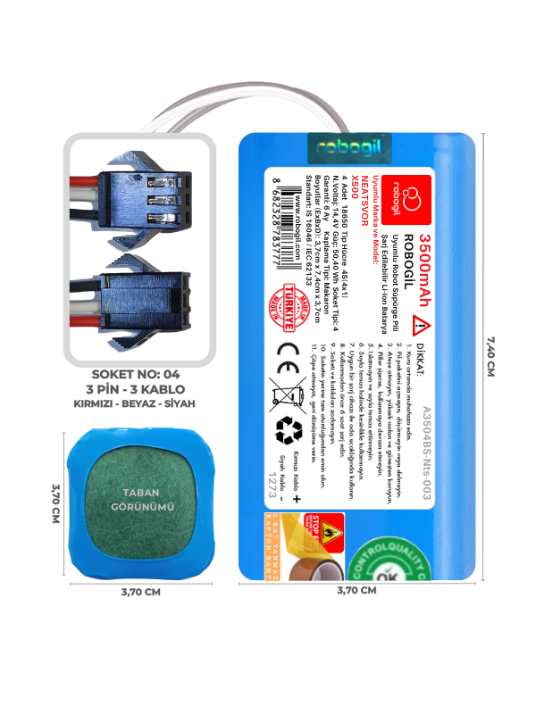 Neatsvor X500 3500mAh Uyumlu Robot Süpürge Pili A3504BS-Nts-003