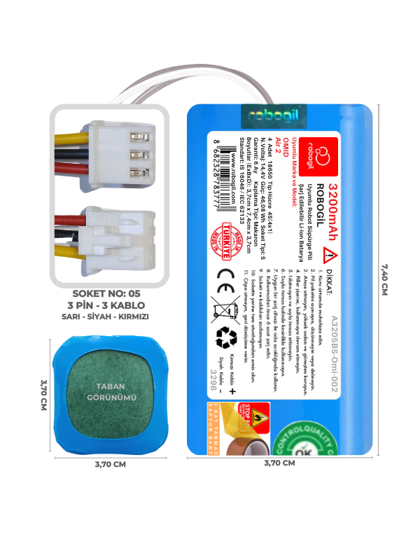 Omid Air 2 3200mAh Uyumlu Robot Süpürge Pili A3205BS-Omi-002