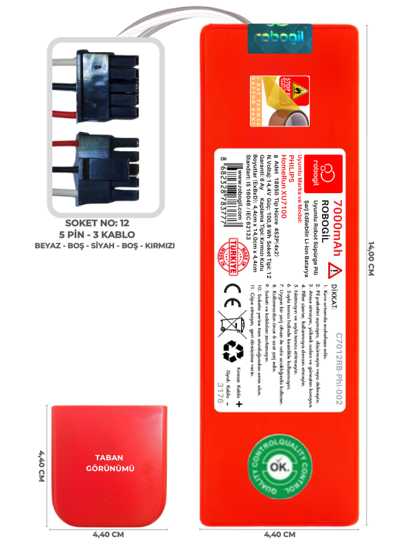 Philips HomeRun XU7100 7000mAh Uyumlu Robot Süpürge Pili C7012RB-Phi-002