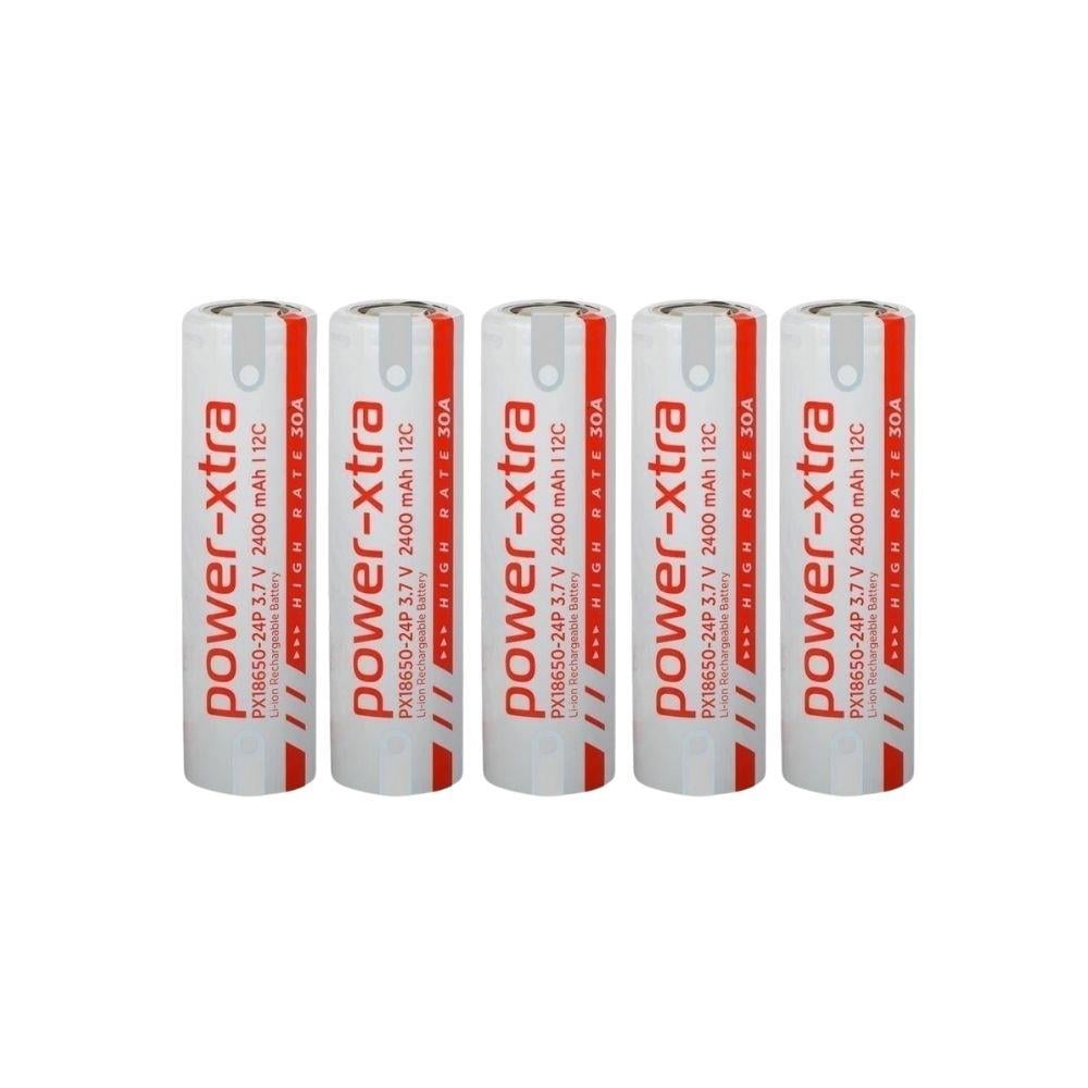 Power-Xtra PX18650-24P - 3.7V 2400 Mah Li-ion Şarjlı Pil - 12C - 30A  5 Li  (+ - Pinli)