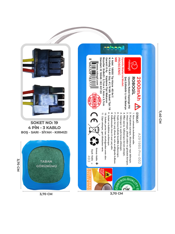 Proscenic M8 2900mAh Uyumlu Robot Süpürge Pili A2919BS-Pro-002