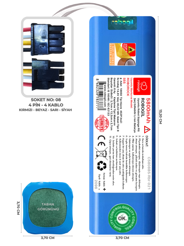 Roborock S55 5800mAh Uyumlu Robot Süpürge Pili C5808BS-Rbr-021