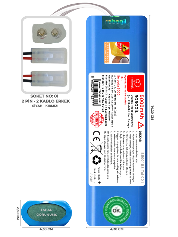 TCL Sweeda 6000 5000mAh Uyumlu Robot Süpürge Pili B5001BS-Tcl-001