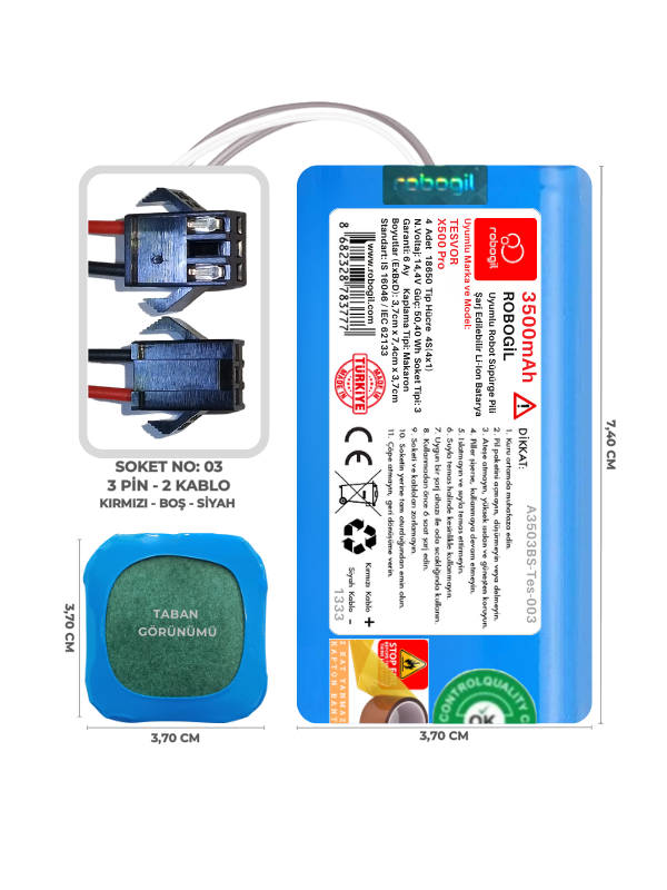 Tesvor X500 Pro 3500mAh Uyumlu Robot Süpürge Pili A3503BS-Tes-003