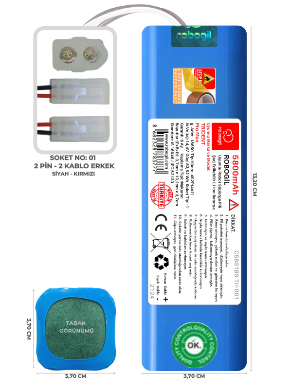 Trident Pro Max 5800mAh Uyumlu Robot Süpürge Pili C5801BS-Tri-001