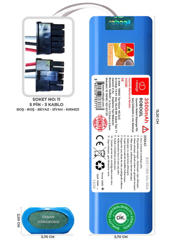 Viomi SE 3500mAh Uyumlu Robot Süpürge Pili B3511BS-Vio-004