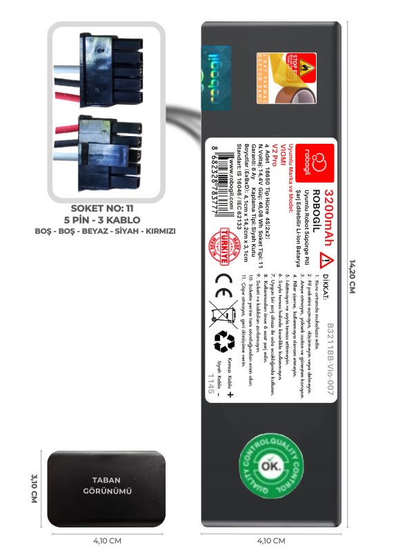 Viomi V2 Pro 3200mAh Uyumlu Robot Süpürge Pili B3211BB-Vio-007