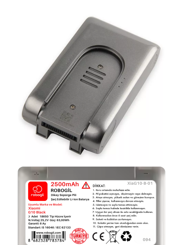 Xiaomi G10 Black Handheld Cordless Vacuum 2500mAh Uyumlu Bataryası Dikey Süpürge Pili Li-ion Yedek Pil Paketi XiaG10-B-01