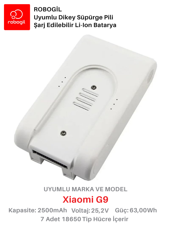 Xiaomi G9 White Handheld Cordless Vacuum 2500mAh Uyumlu Bataryası Dikey Süpürge Pili Li-ion Yedek Pil Paketi XiaG9-W-01