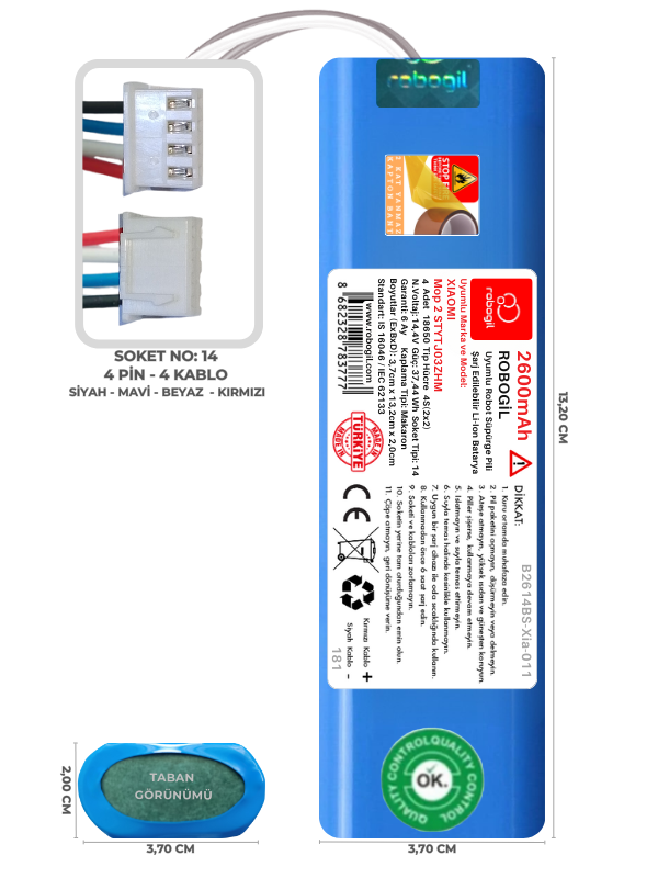 Xiaomi Mop 2 STYTJ03ZHM 2600mAh Uyumlu Robot Süpürge Pili B2614BS-Xia-011