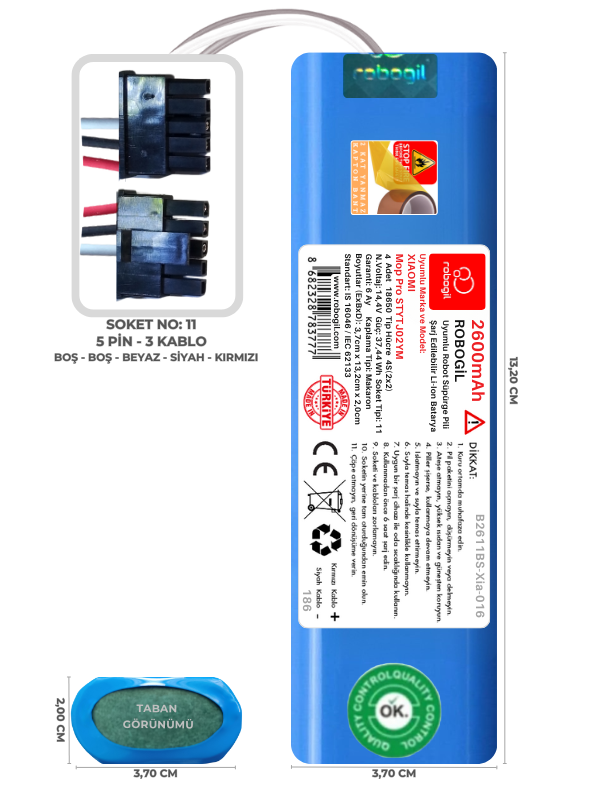 Xiaomi Mop Pro STYTJ02YM 2600mAh Uyumlu Robot Süpürge Pili B2611BS-Xia-016