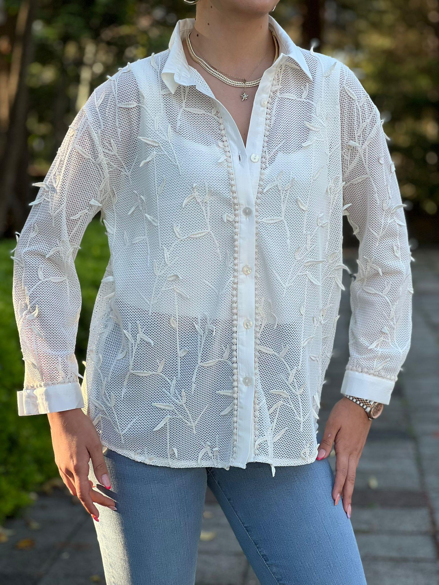 Ajur Garnili Gömlek 25196 Ekru