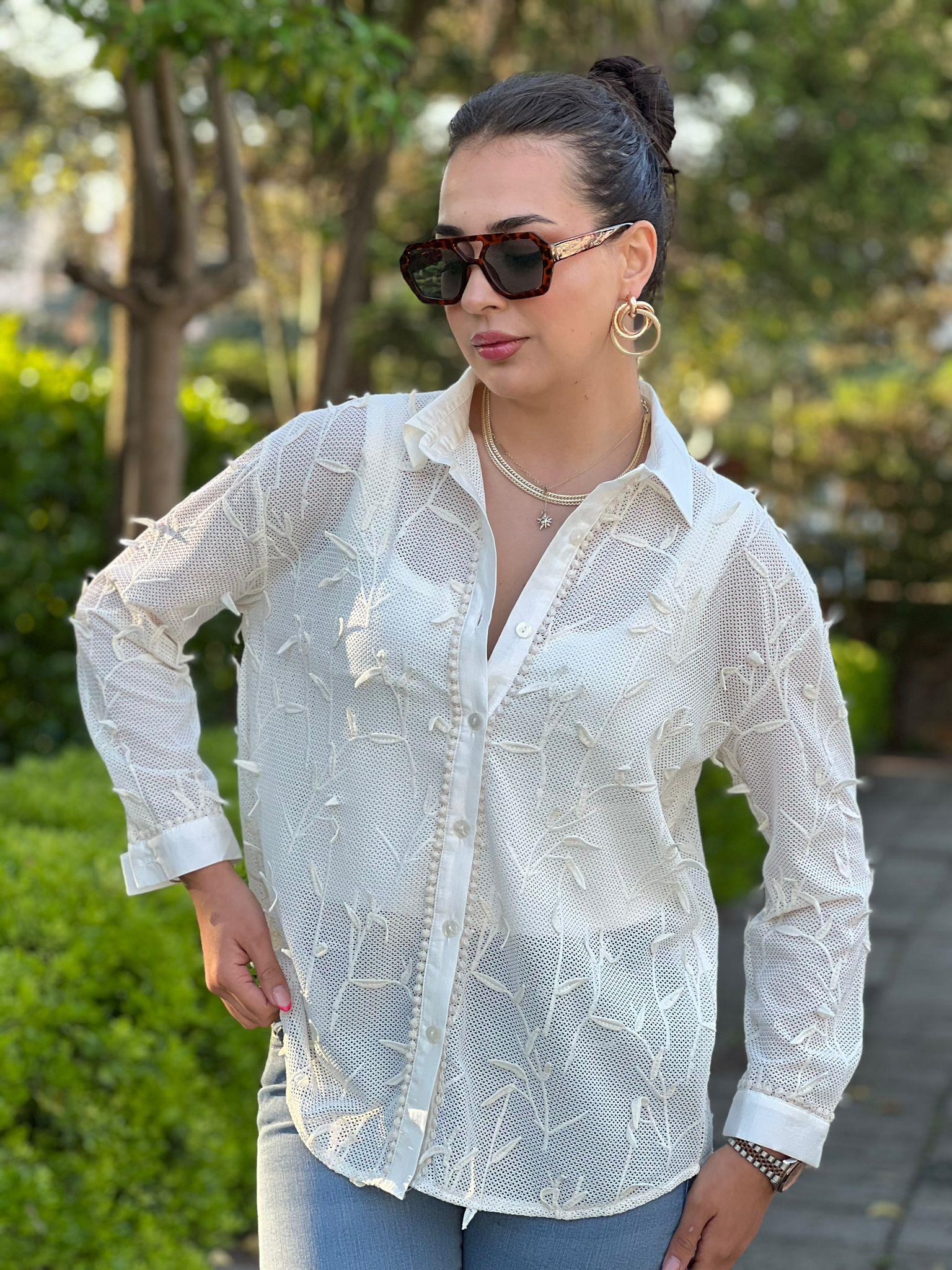 Ajur Garnili Gömlek 25196 Ekru